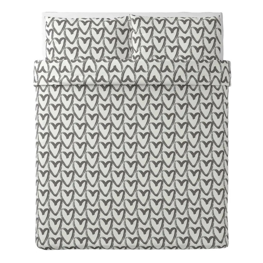 Heart Patterned Gray and White Bedding Set